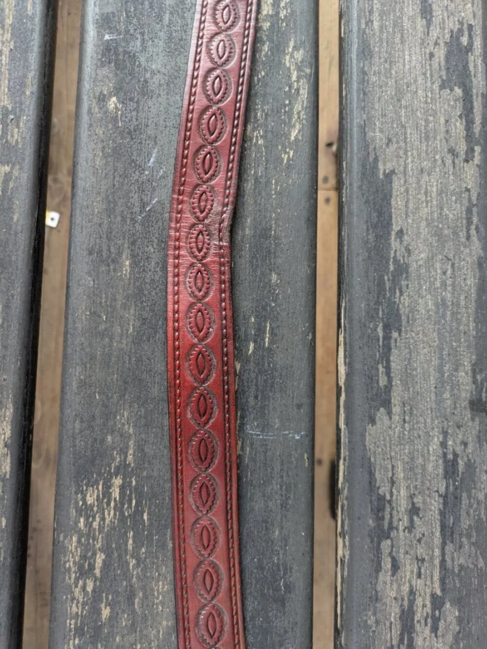 Vintage Western Leather Belt Brown Black Embossed Floral Longhorn Bull Buckle, S